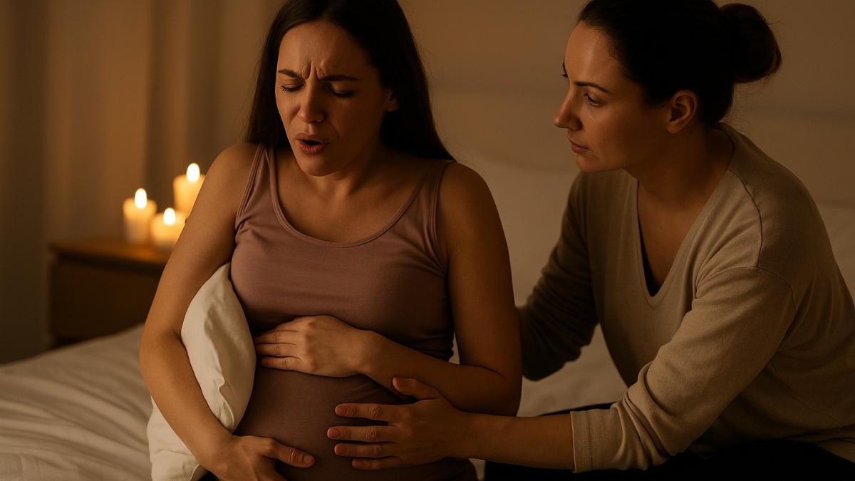 Доула поддерживает женщину в родах