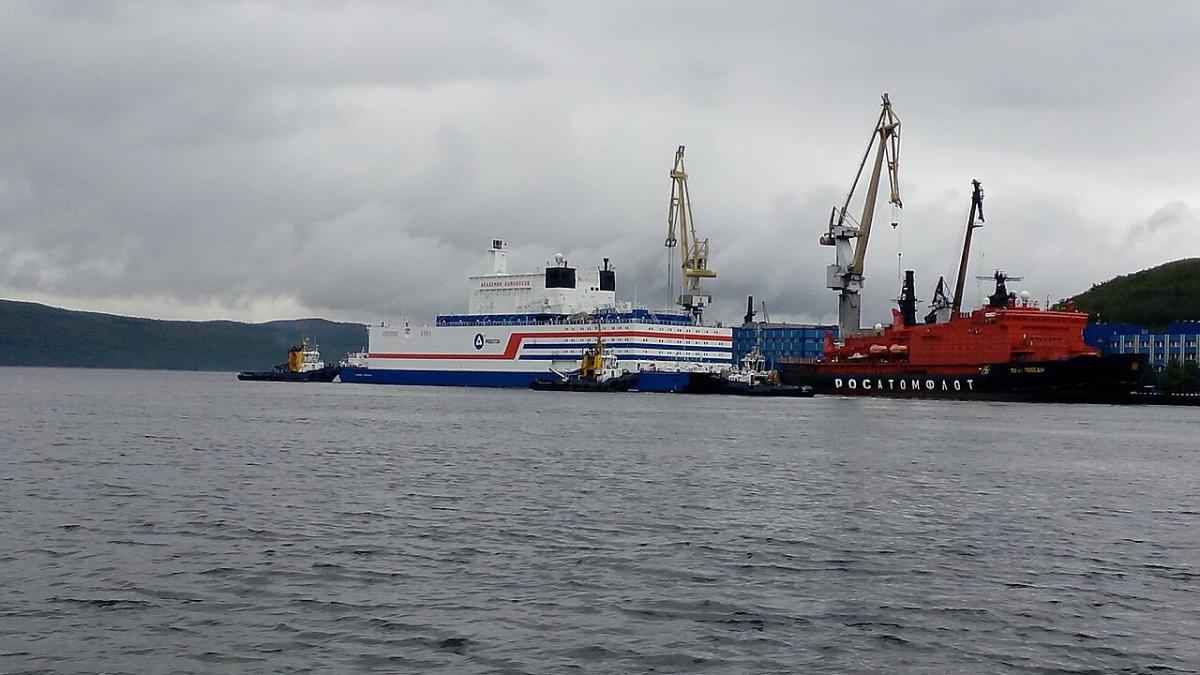 The first Russian floating nuclear power station being transported from Murmansk