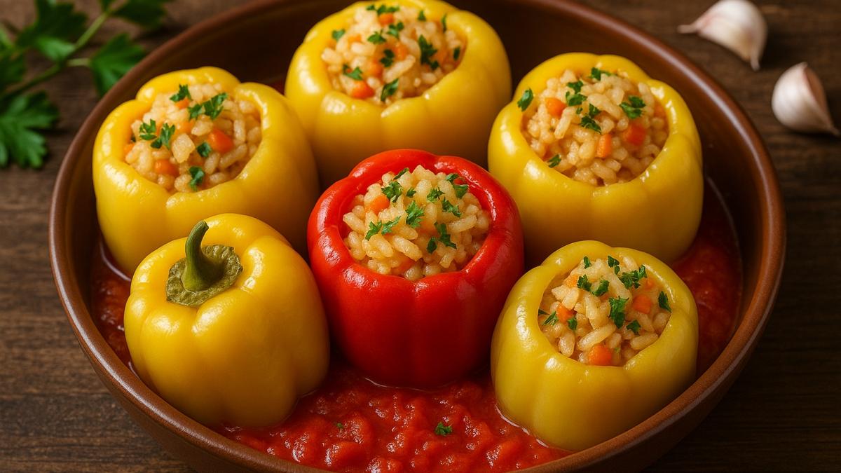Перцы, фаршированные рисом и овощами Перцы, фаршированные рисом и овощами