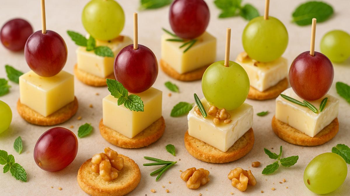 Канапе с сыром и виноградом