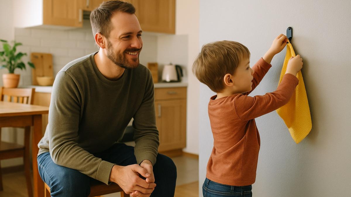 Папа учит сына самостоятельности