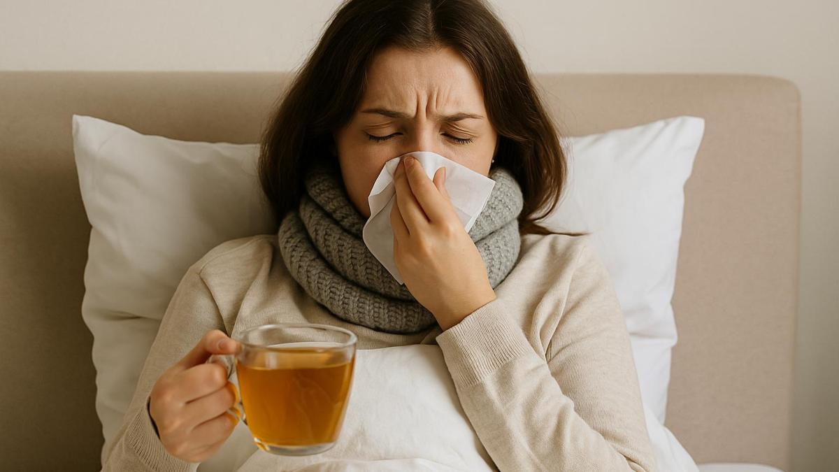 Женщина болеет простудой