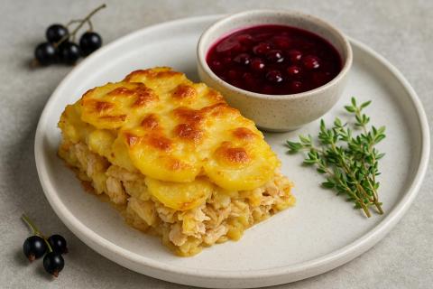 Запеканка с курицей, картофелем и смородиновым соусом — пошаговый рецепт для летнего ужина