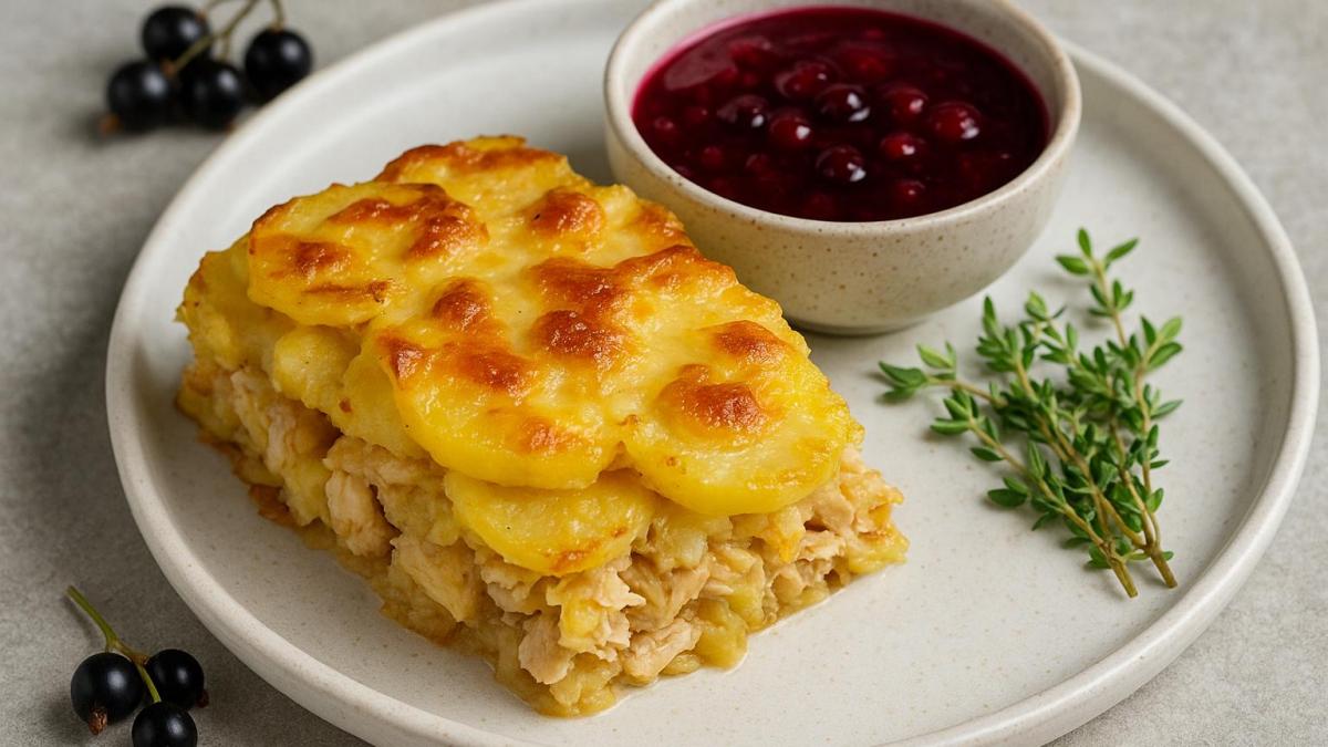 Запеканка из картофеля и курицы с смородиновым соусом Запеканка из картофеля и курицы с смородиновым соусом