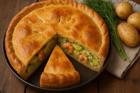 Как приготовить северный пирог с картофелем и креветками — пошаговый рецепт