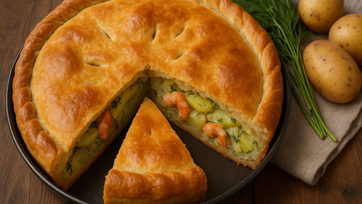 Пирог с креветками и картофелем по-полярному Пирог с креветками и картофелем по-полярному