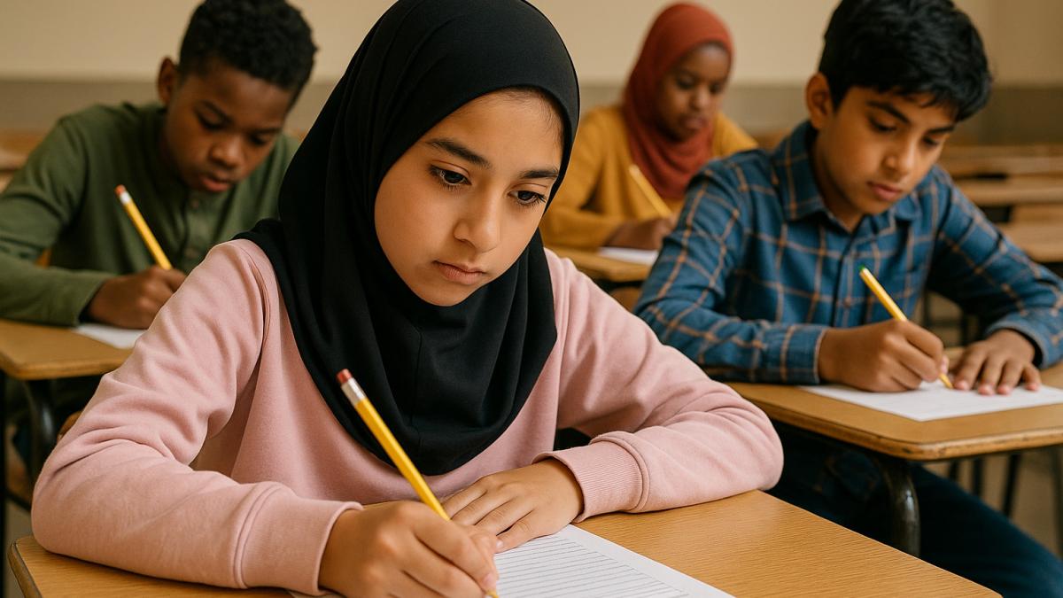 Дети мигранты сдают экзамен