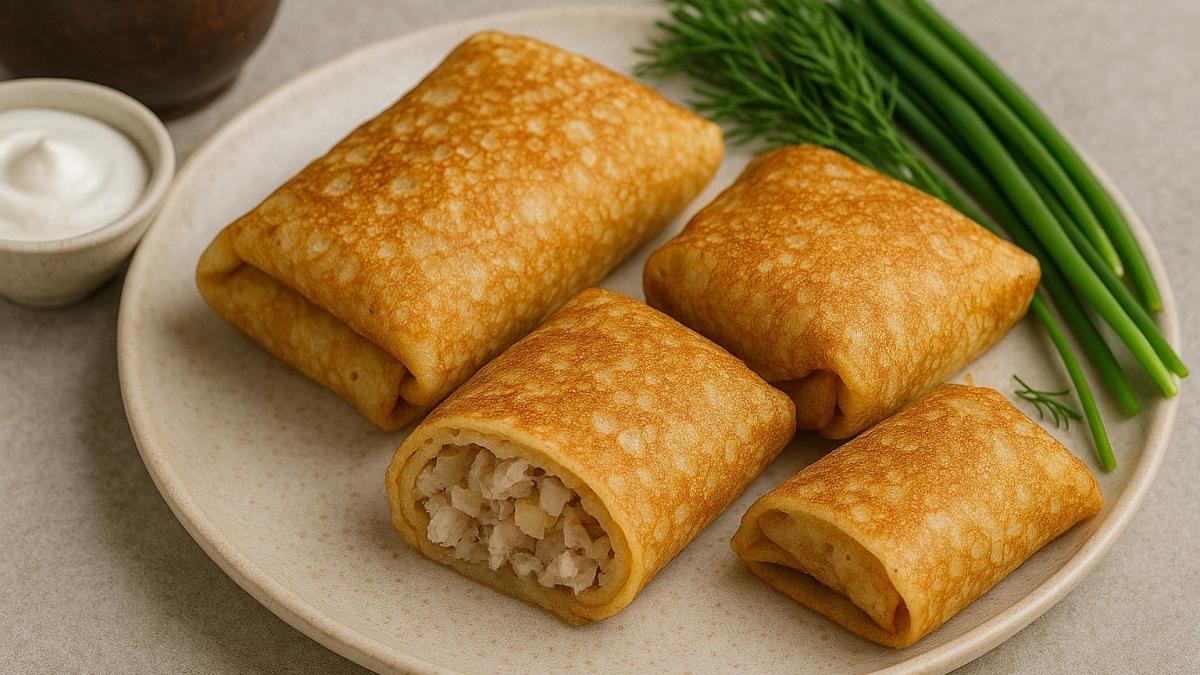 Блины с начинкой из рыбы и лука Блины с начинкой из рыбы и лука