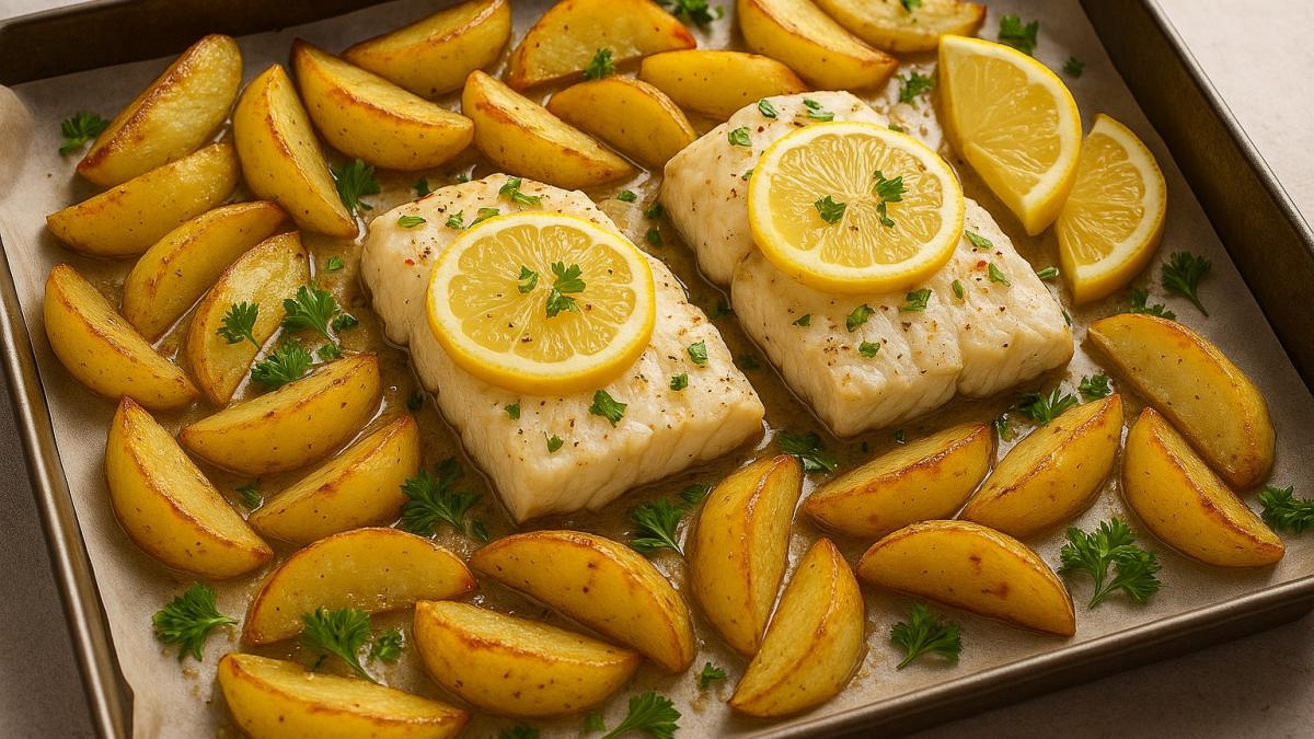 Треска с лимоном и картошкой