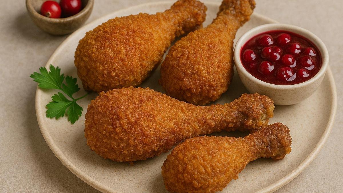 Куриные ножки в ржаной панировке с клюквенным соусом Куриные ножки в ржаной панировке с клюквенным соусом