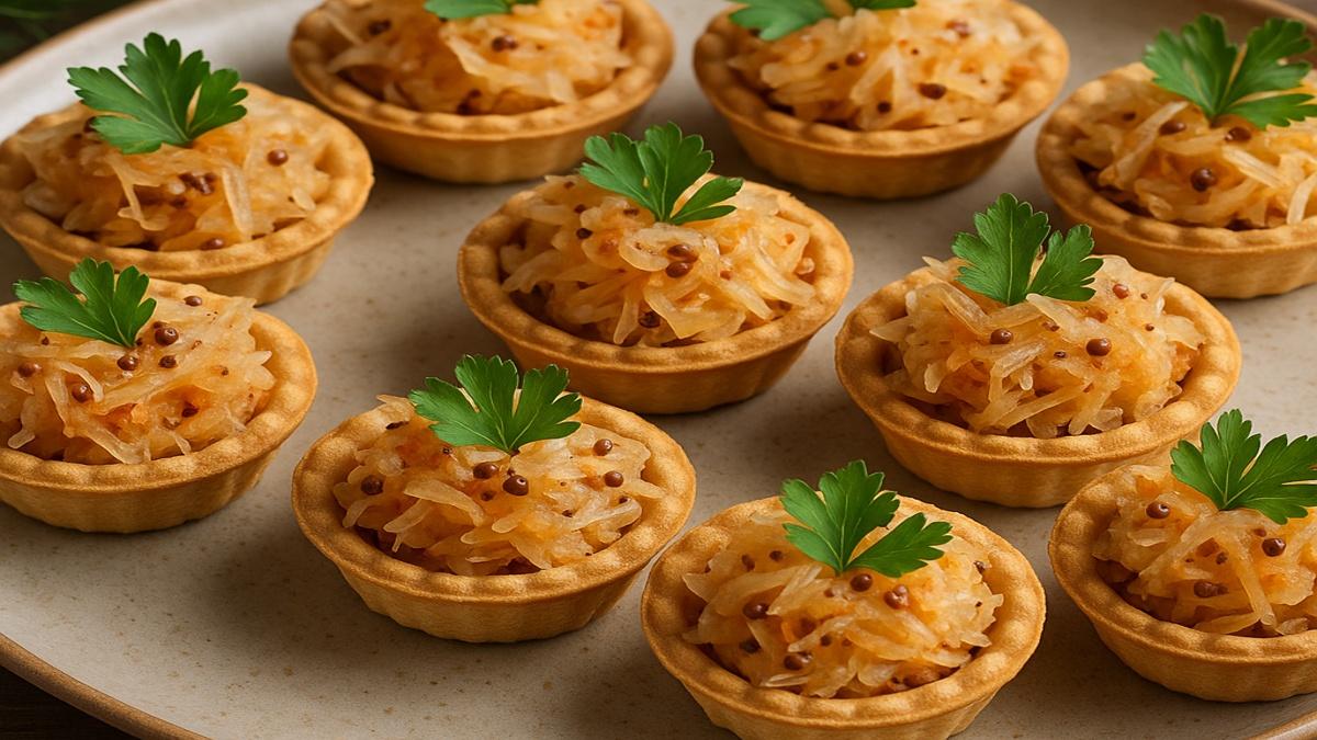 Постные тарталетки с квашеной капустой и горчицей