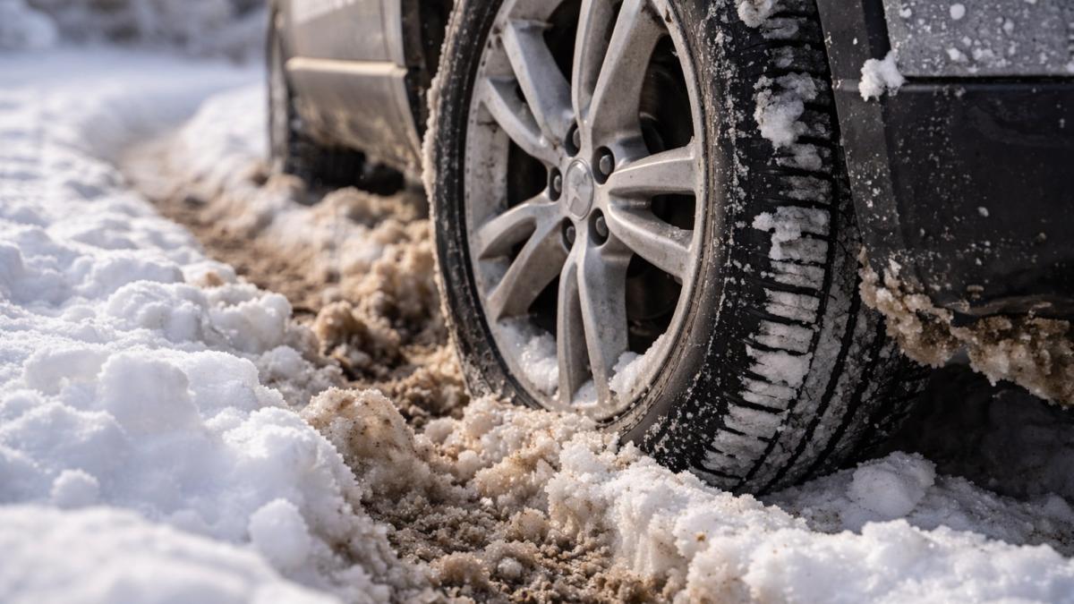 Колесо в зимней колее