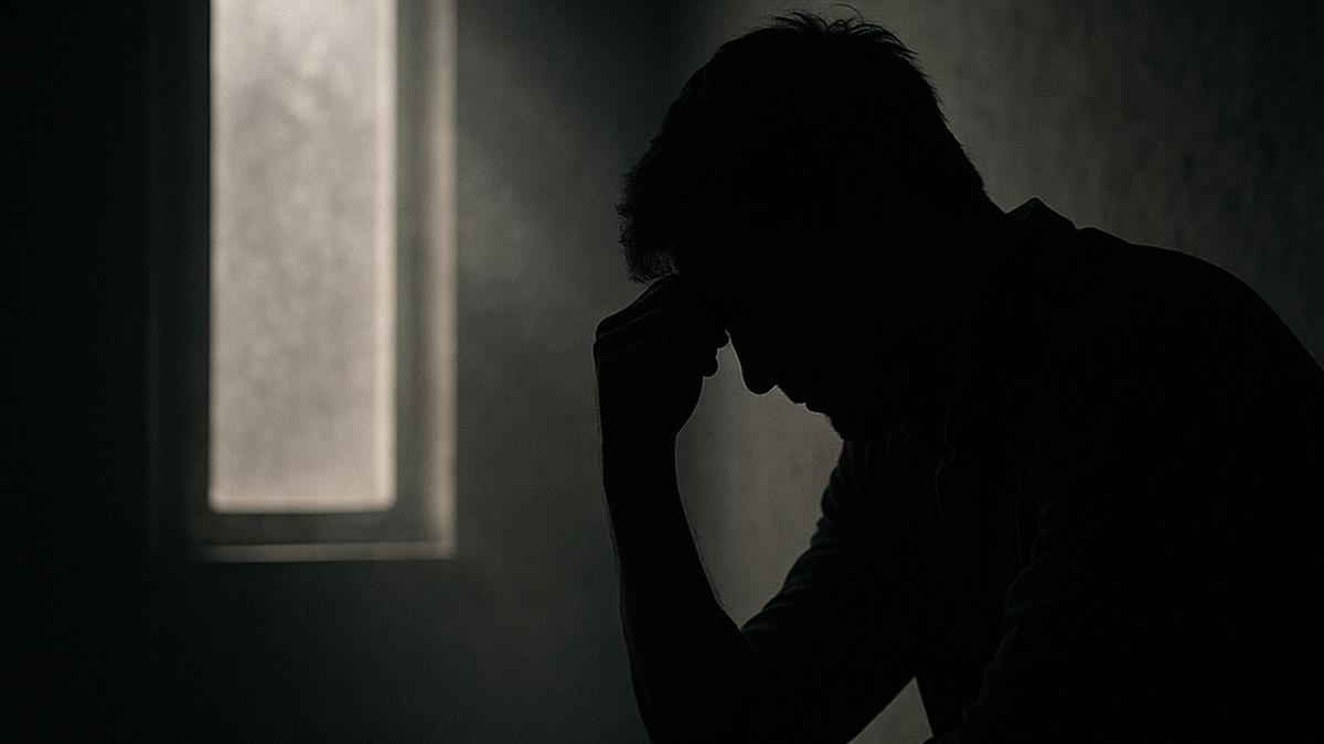 Силуэт мужчины в темной комнате Силуэт мужчины в темной комнате