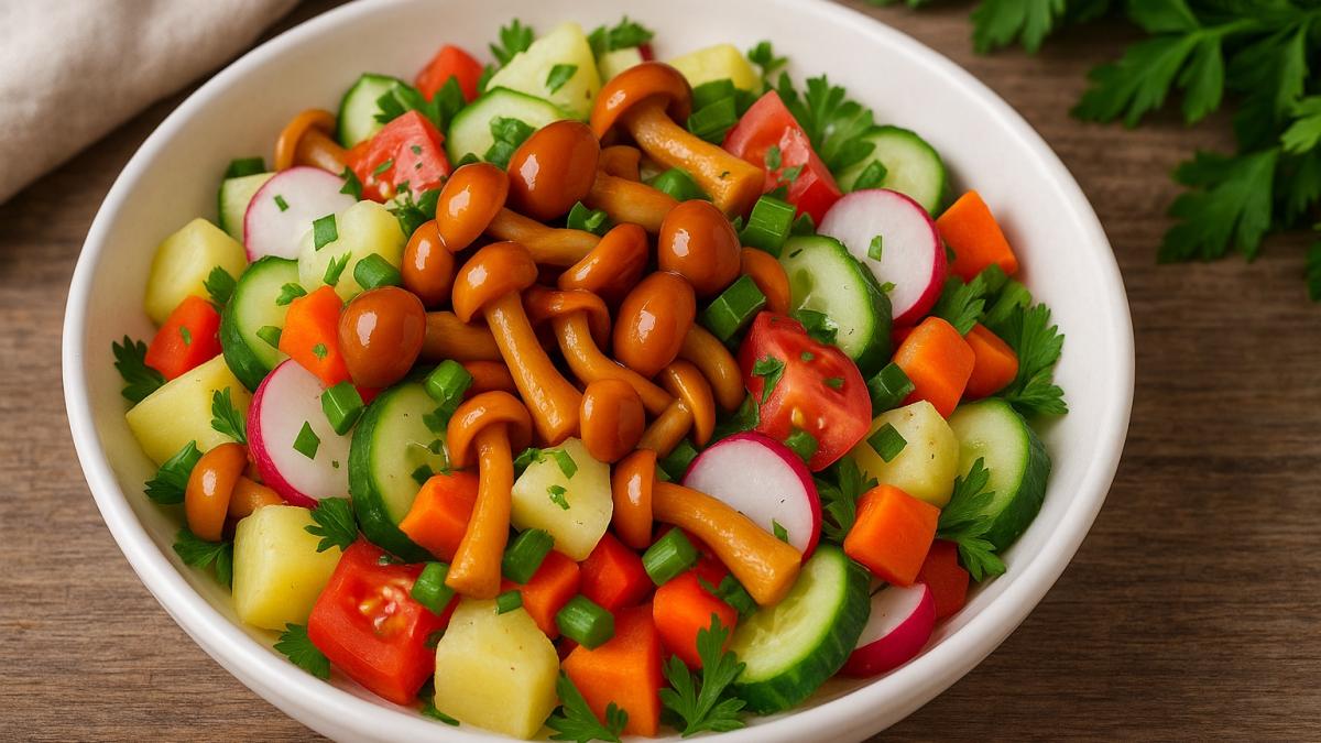 Салат с опятами и овощами Салат с опятами и овощами