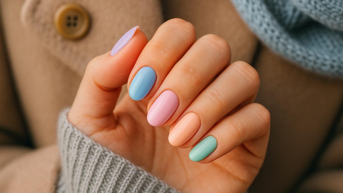 Пастельный маникюр зима
