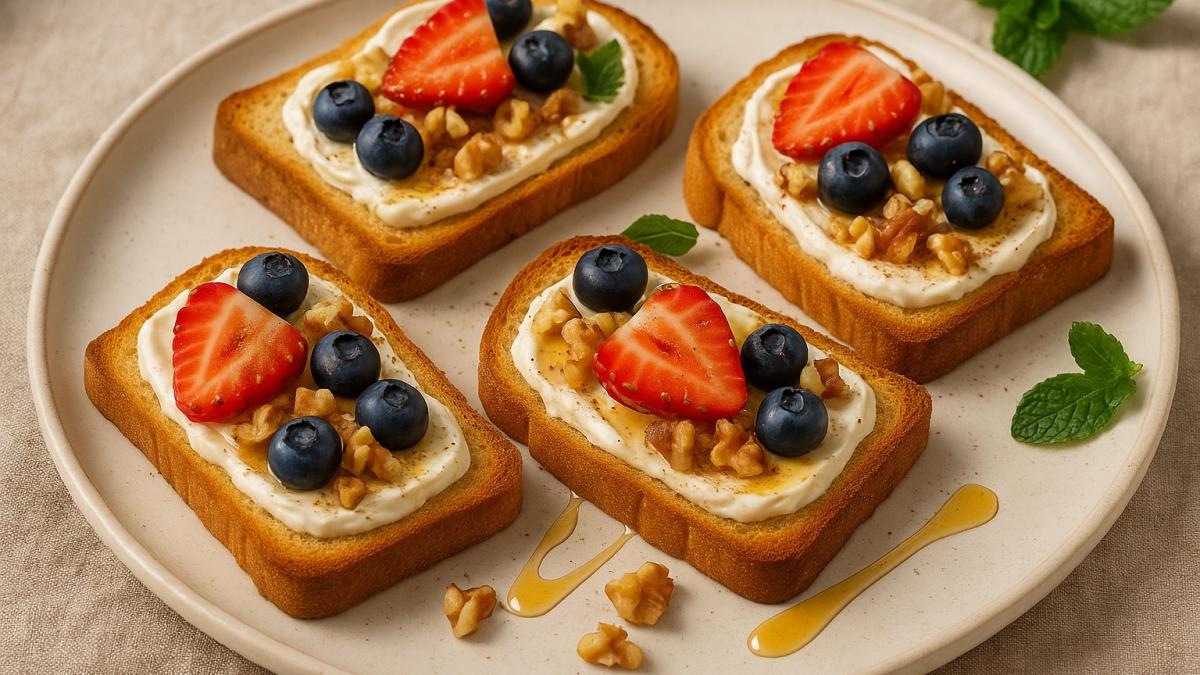 Тосты с творожным сыром и медом