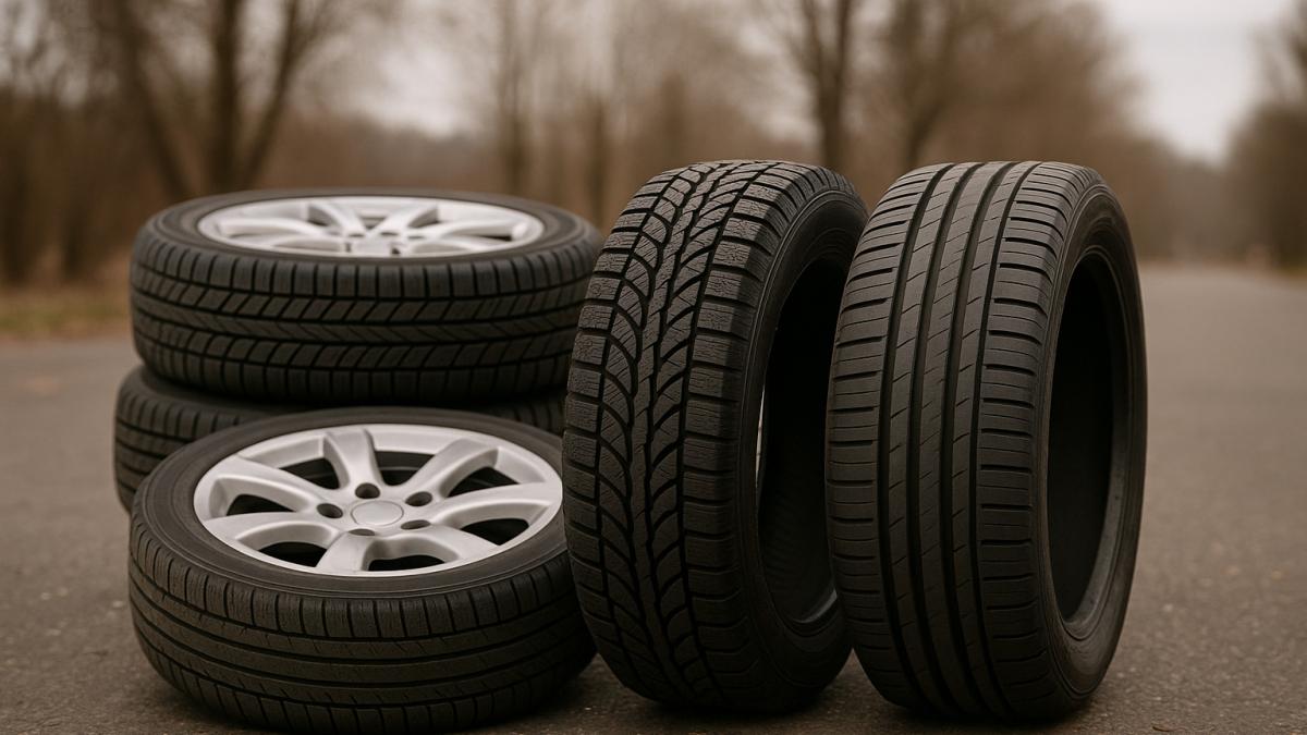 зимние и летние шины на дороге