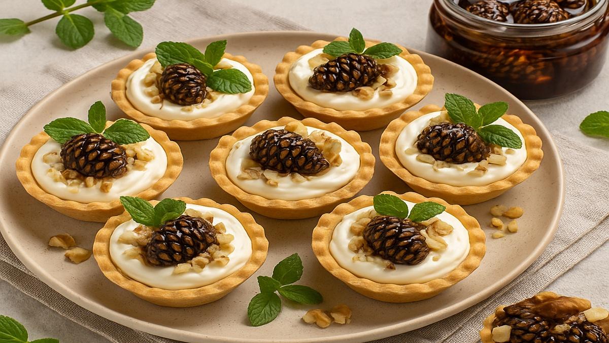 Десертные тарталетки с вареньем из шишек и творогом