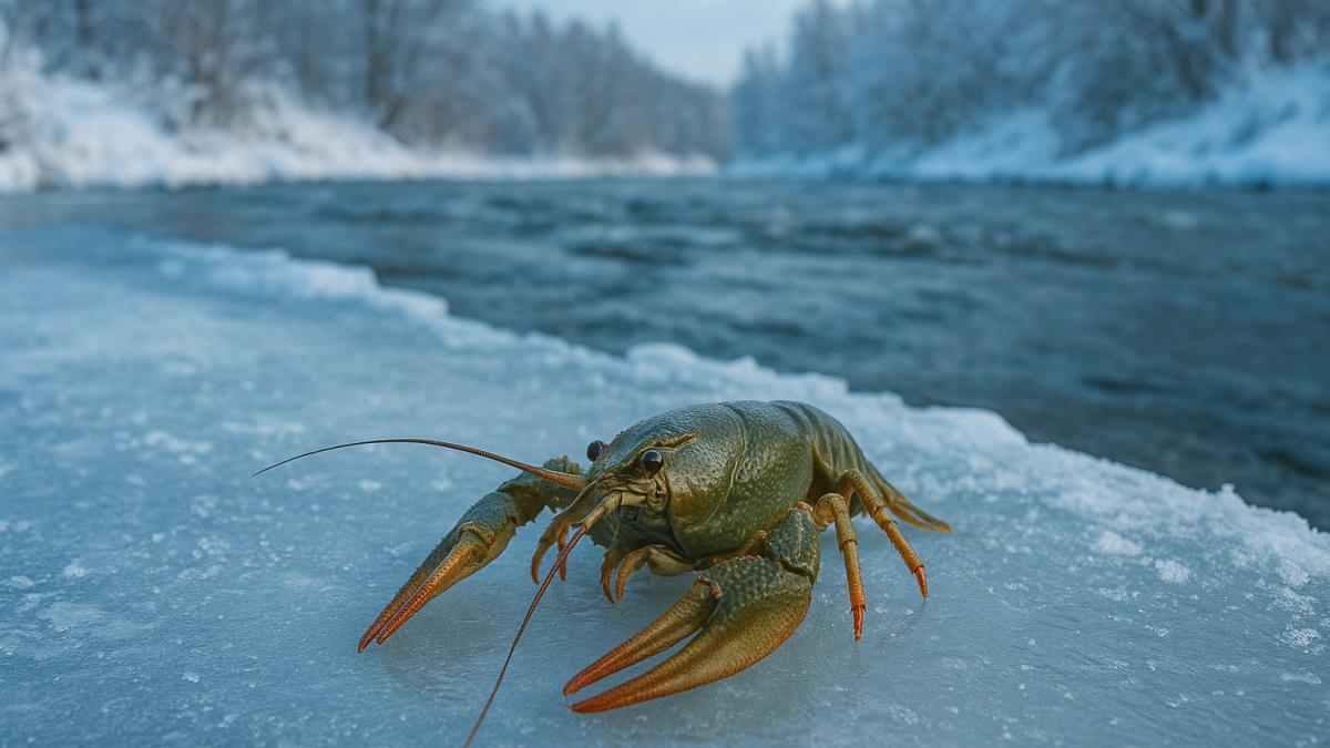 Рак на льду зимой