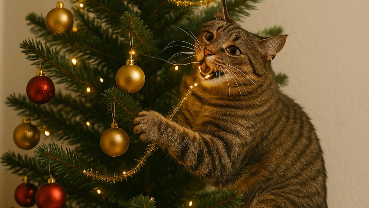 Кошка и новогодняя елка