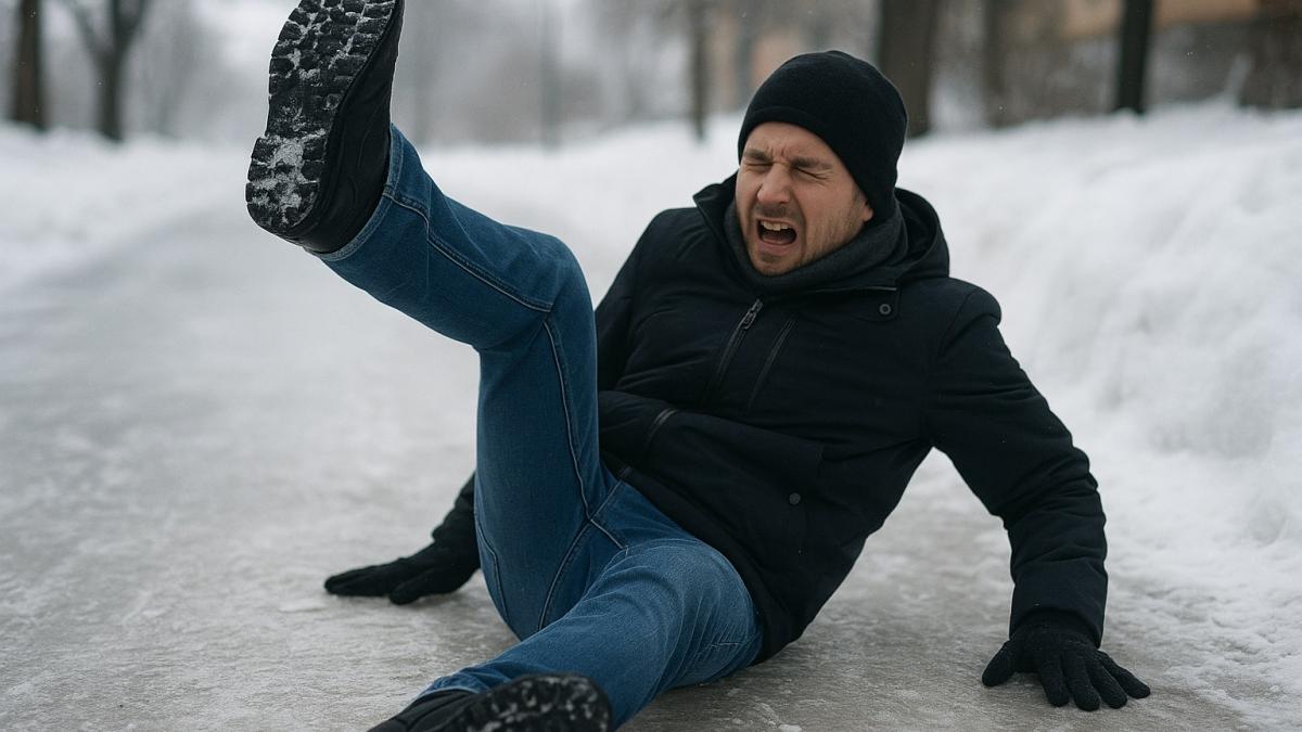 Человек поскользнулся на льду