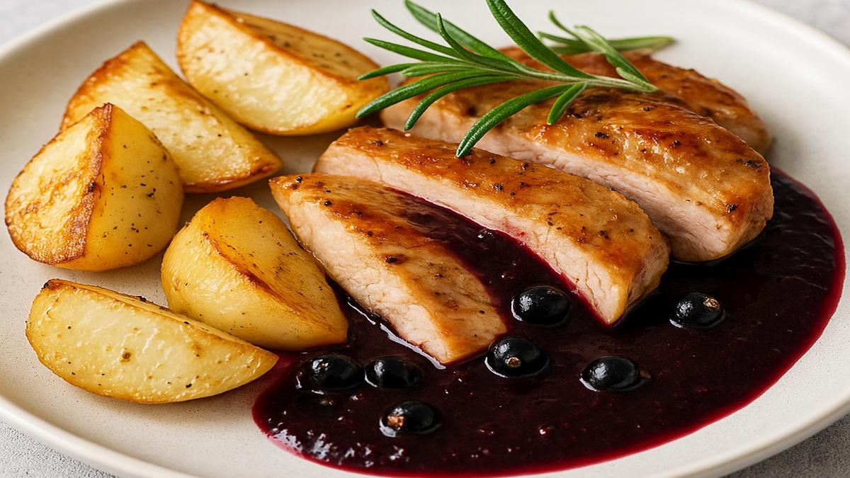 Индейка с репой и смородиновым пюре