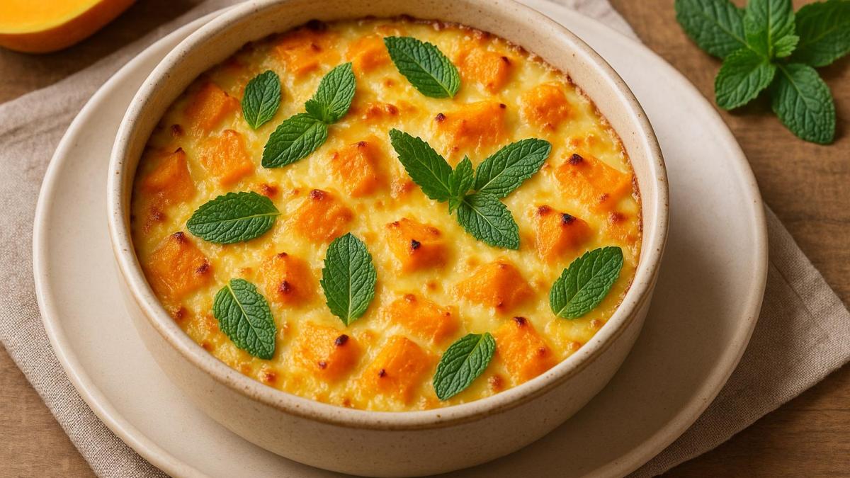 Запеканка из тыквы с сыром и мятой