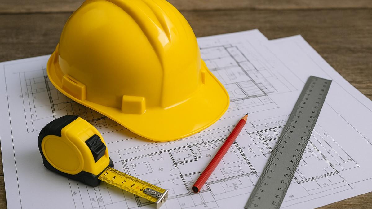 Каска и чертежи, проект