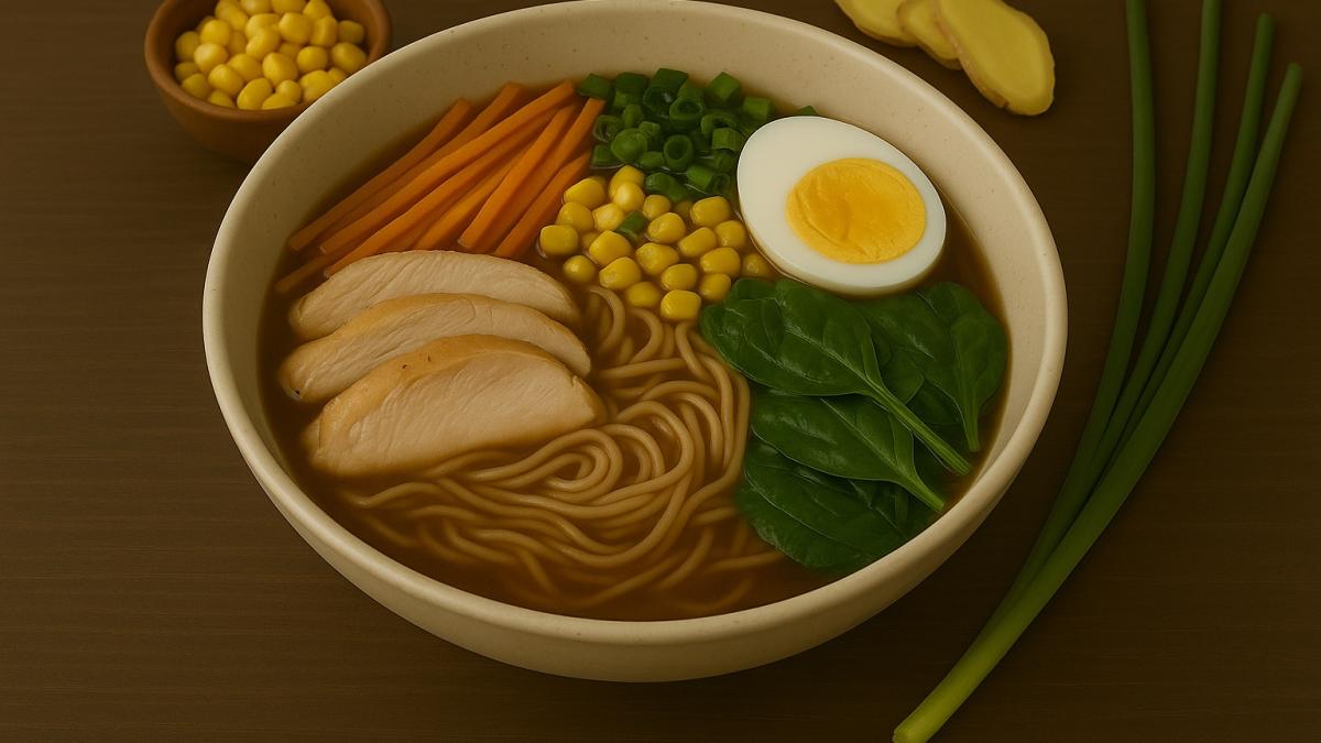 Рамен с курицей и имбирным бульоном Рамен с курицей и имбирным бульоном