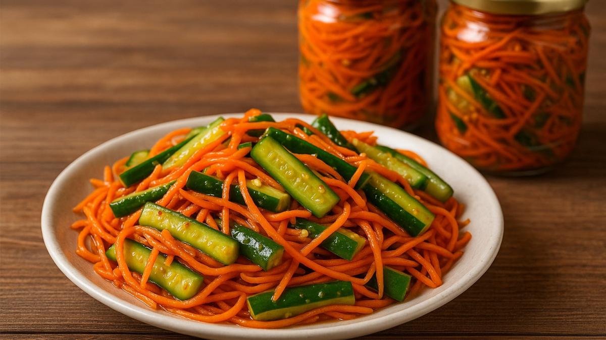 Закуска из огурцов и моркови по-корейски