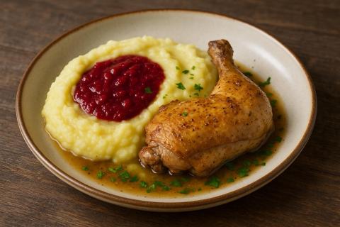 Томлёная курица с брусничной пастой и пюре из репы — рецепт блюда северной кухни