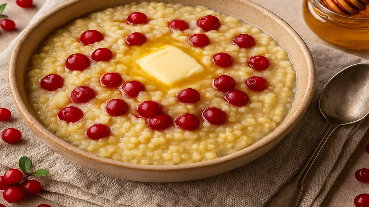 Пшённая каша с клюквой и мёдом Пшённая каша с клюквой и мёдом