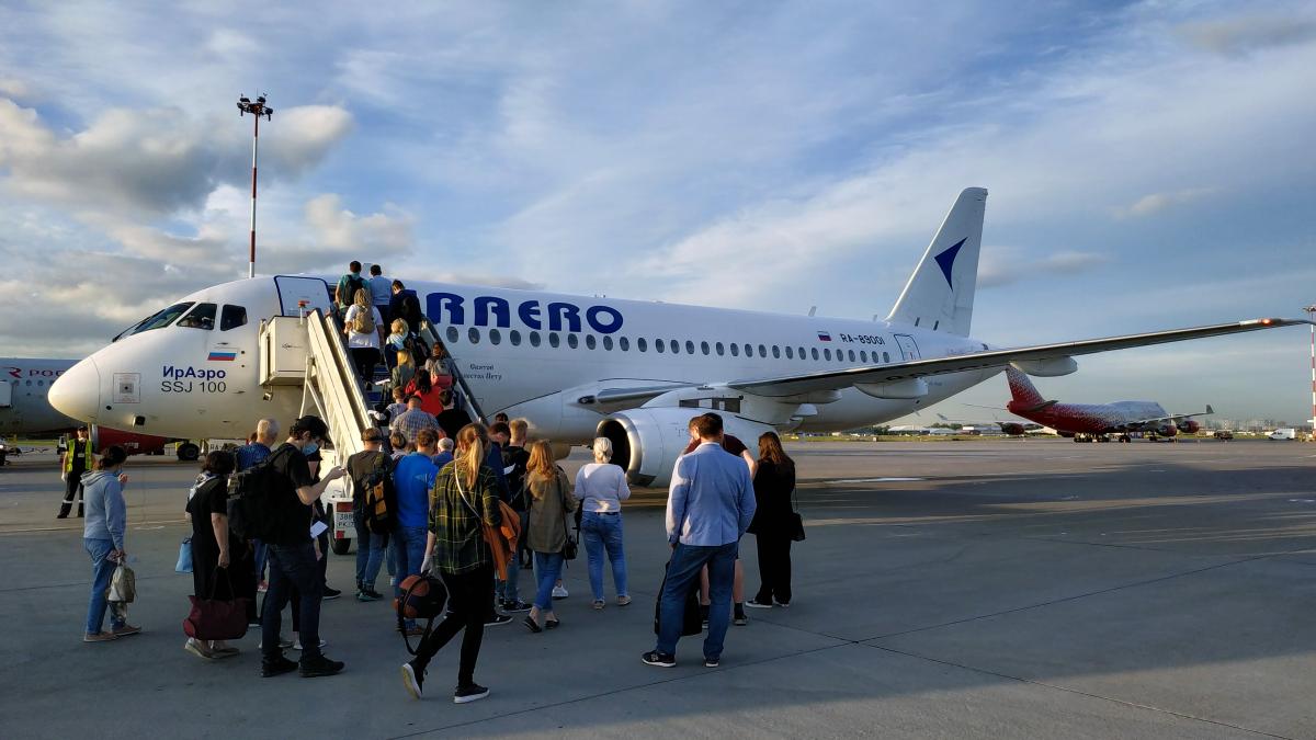 Sukhoi Superjet 100 (IrAero RA-89001) in Pulkovo Airport, Saint Petersburg, Russia Sukhoi Superjet 100 (IrAero RA-89001) in Pulkovo Airport, Saint Petersburg, Russia