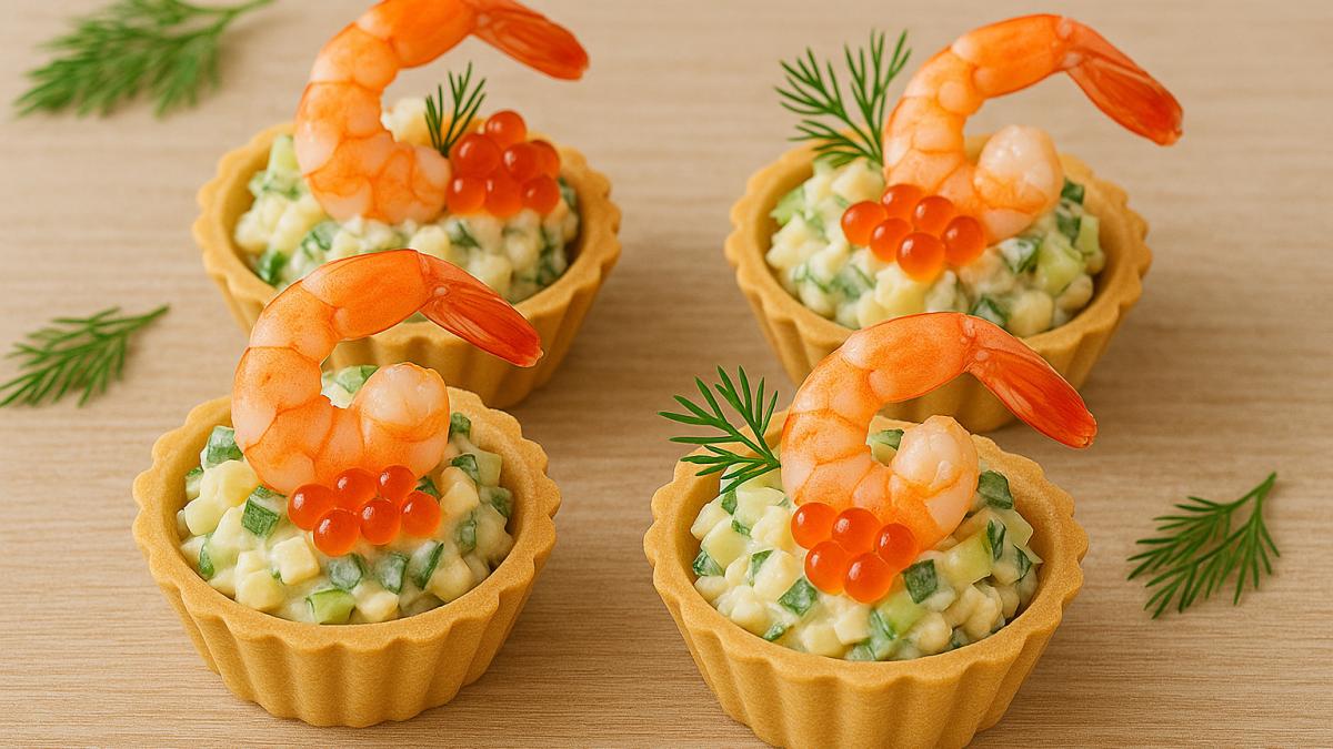 Салат с креветками в корзиночках Салат с креветками в корзиночках