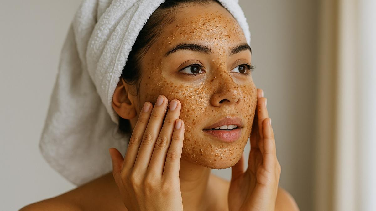 Девушка со скрабом на лице