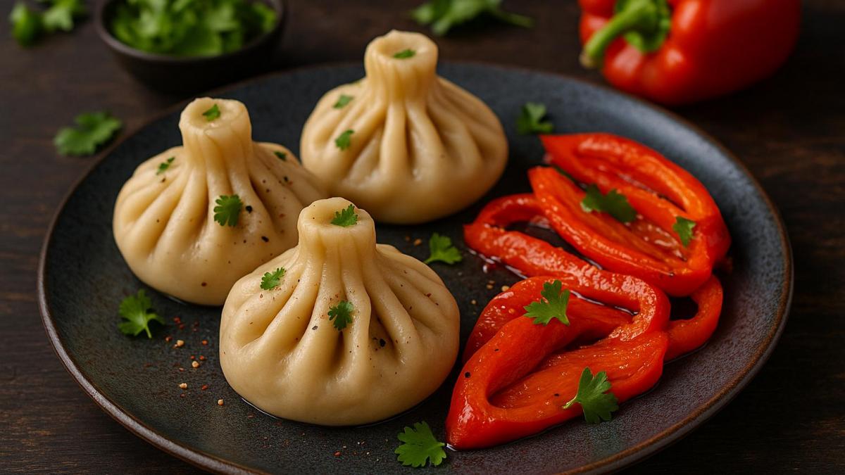Овощные хинкали с печёным перцем