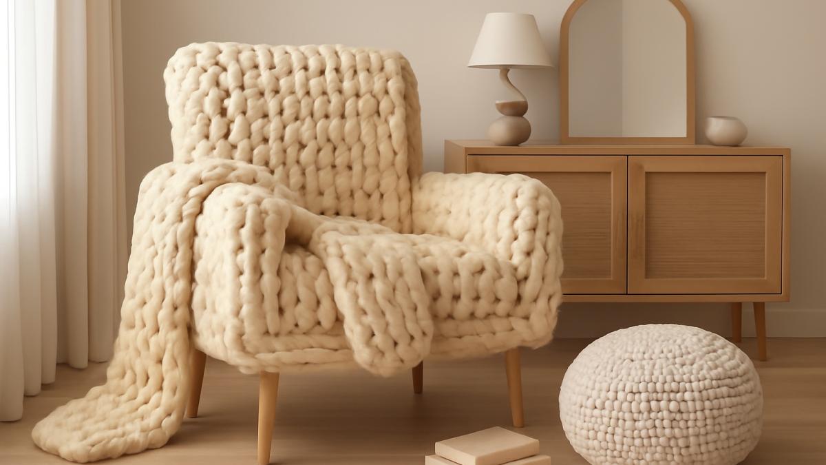 Уютный уголок с вязанными изделиями